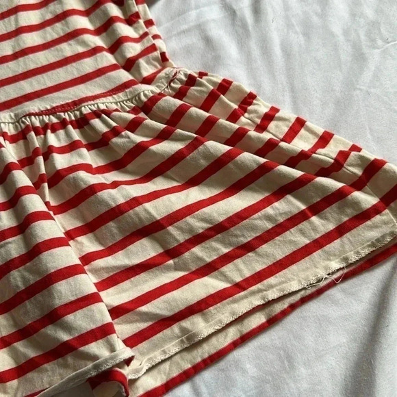 Zara Womens Crew Neck T Shirt Top Peplum  Short Sleeve Striped Red White SZ M - Picture 4 of 4
